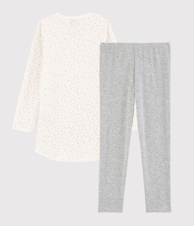 Camicia da notte a stelle con leggings bambina in tubique bianco/grigio