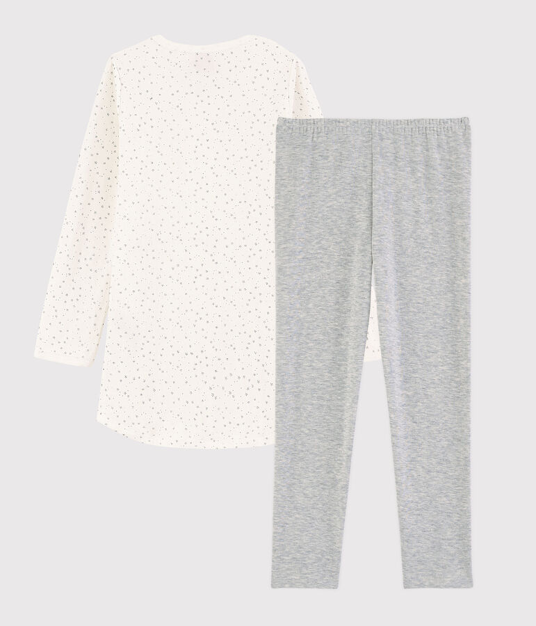Camicia da notte a stelle con leggings bambina in tubique bianco/grigio