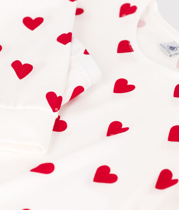 Pigiama donna in cotone cuore bianco/rosso