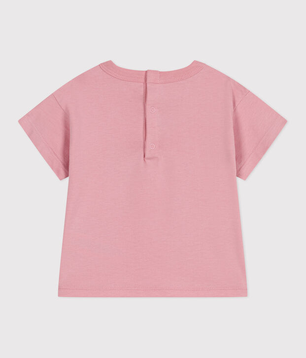 T-shirt a maniche corte in cotone tinta unita neonato rosa