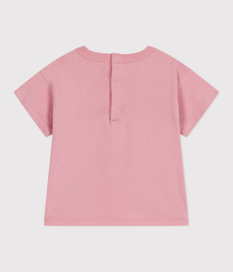 T-shirt a maniche corte in cotone tinta unita neonato rosa