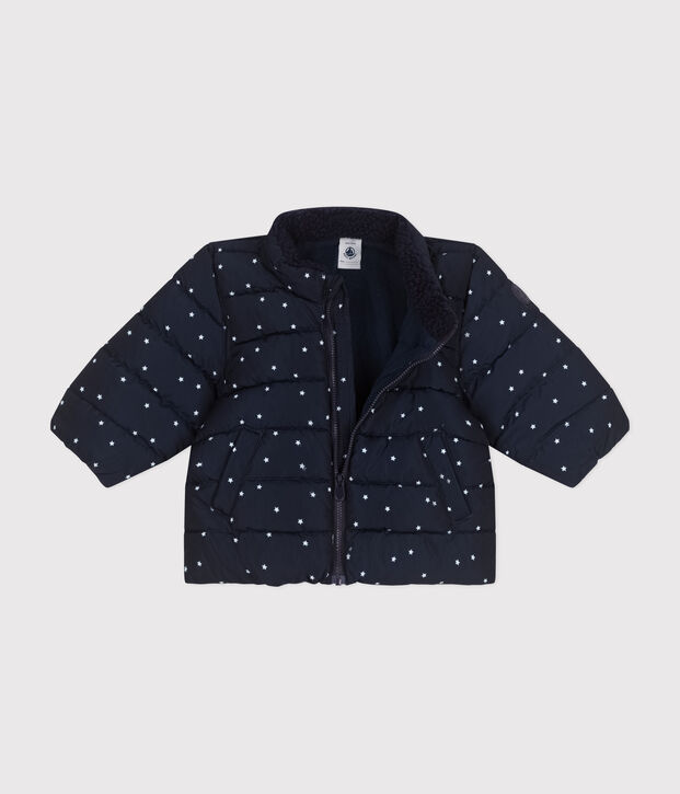 Piumino con stampa e cappuccio retraibile neonato blu/bianco