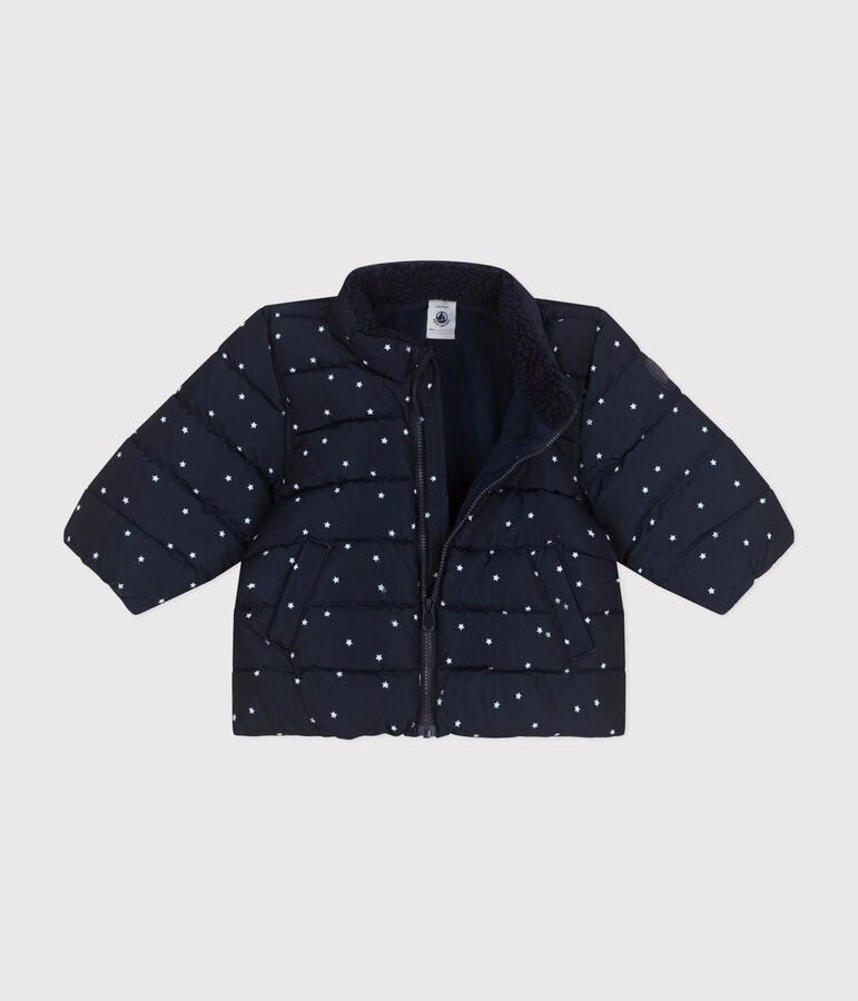 Piumino con stampa e cappuccio retraibile neonato blu/bianco