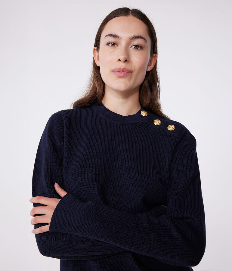 Pullover marinaro in cotone tinta unita donna blu