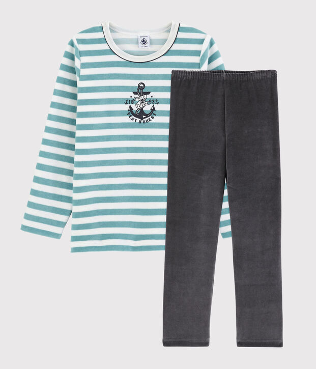 Pigiama ancora in ciniglia bambino bianco/blu/multicolore