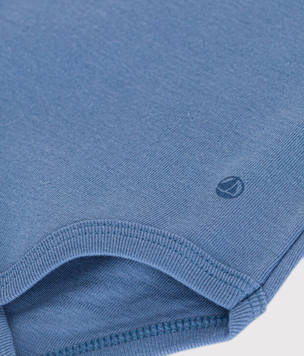 Body beb&egrave; in cotone a maniche corte con colletto alla Claudine blu