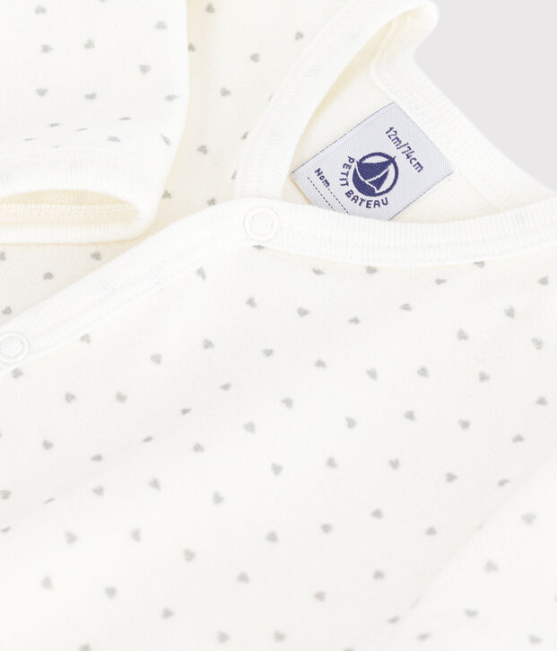 Pigiama in ciniglia con cuoricini stampati neonato bianco/grigio