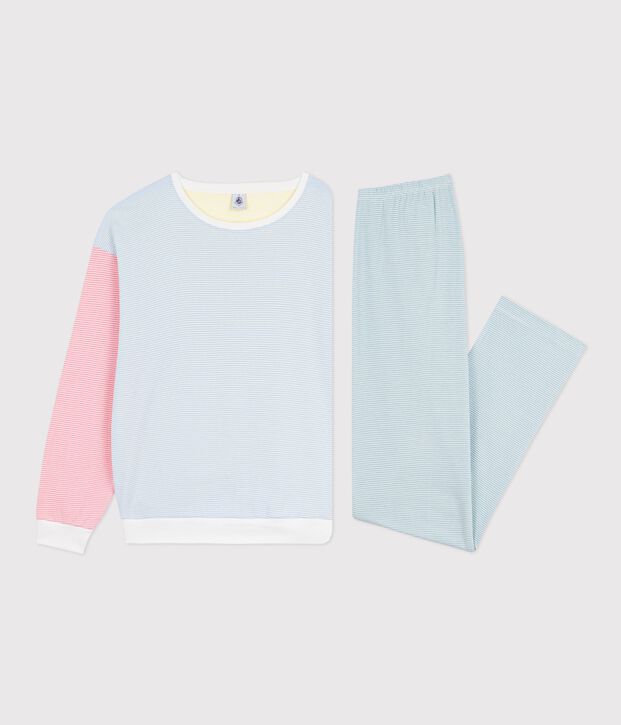Pigiama in cotone a righe donna bianco/multicolore