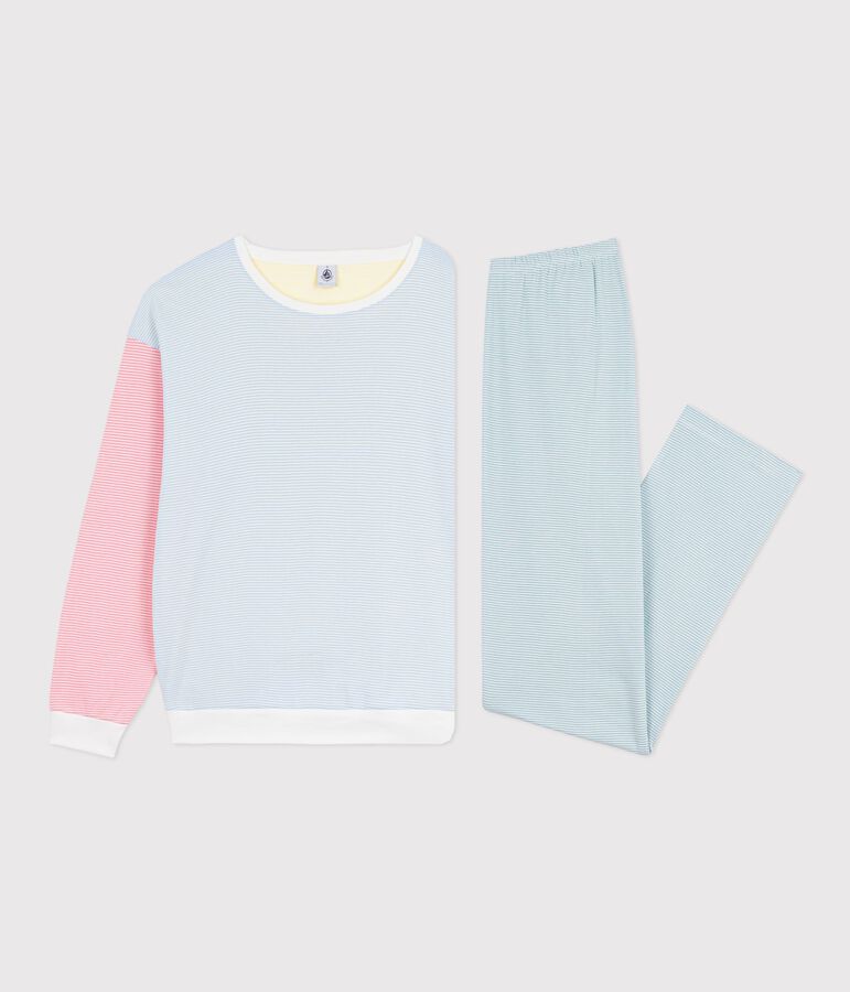 Pigiama in cotone a righe donna bianco MARSHMALLOW/bianco MULTICO