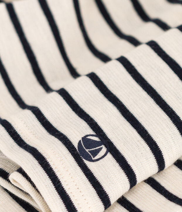 T-shirt maniche lunghe in jersey fiammato bambina ecru/blu