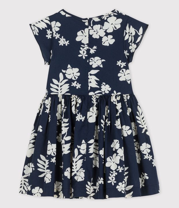 Abito a manica corta in popeline bambina blu/bianco