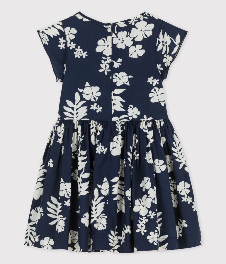 Abito a manica corta in popeline bambina blu/bianco