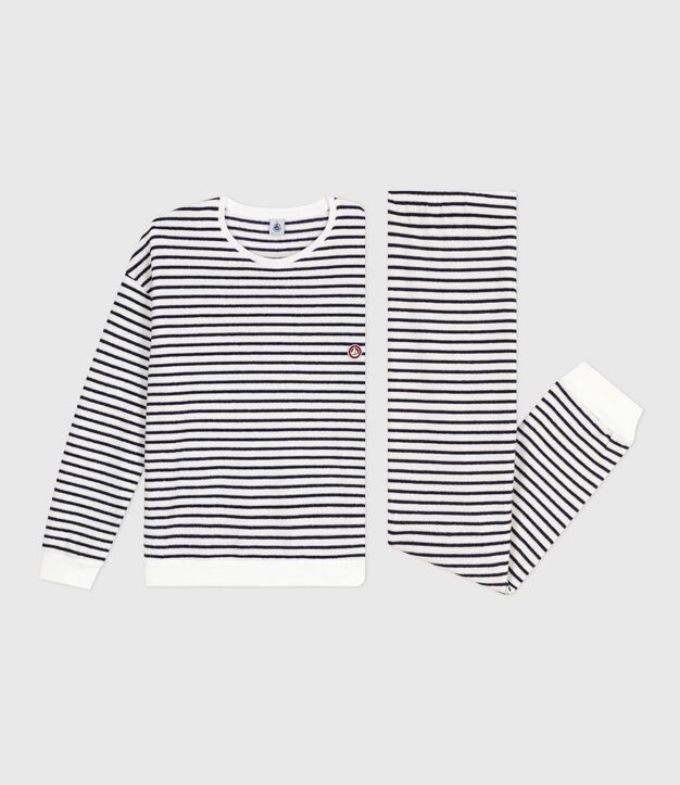 Pigiama in spugna di cotone a righe donna blu/blu