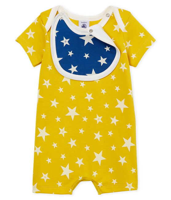 Tutina corta bebè bambino a costine giallo HONEY/bianco MARSHMALLOW