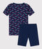 Pigiama corto aderente in cotone per bimbi, unisex blu MEDIEVAL/bianco MULTICO