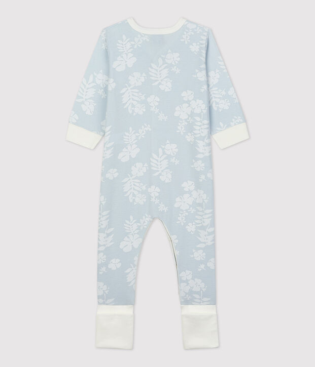 Tutina pigiama stampa hawaiana con piedi staccabili beb&egrave; in cotone blu/bianco