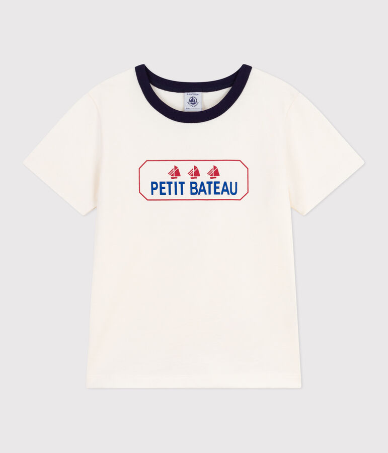 T-shirt a maniche corte con stampa bambino ecru