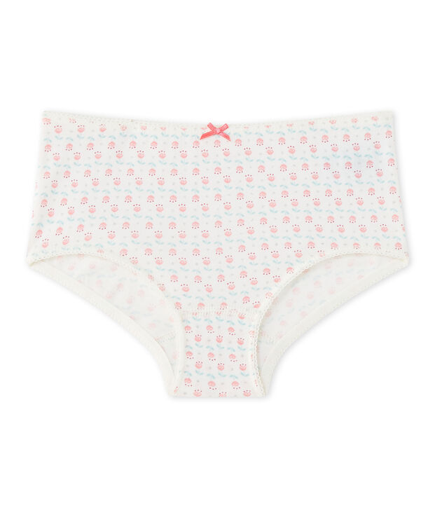 Shorty per bambina stampato in jersey stretch bianco/multicolore