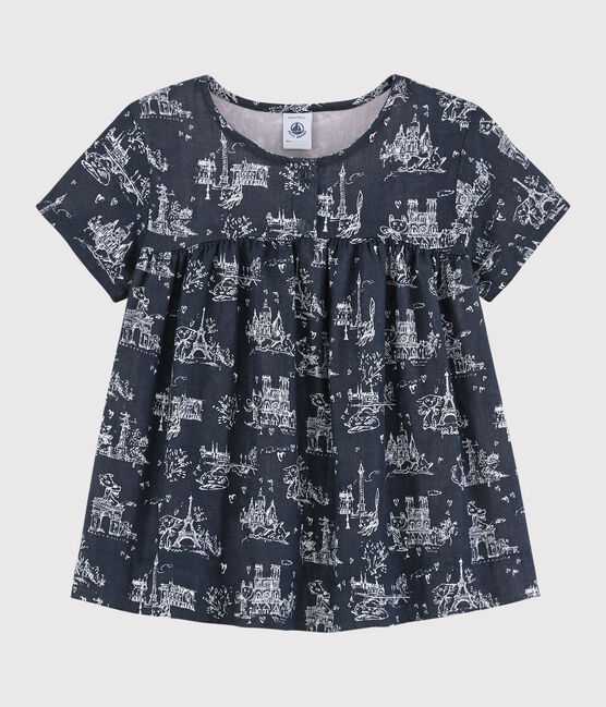 Blusa manica corta in tubique bambina blu SMOKING/bianco ECUME