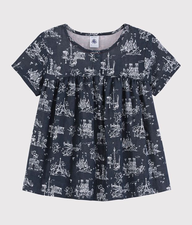 Blusa manica corta in tubique bambina blu/bianco