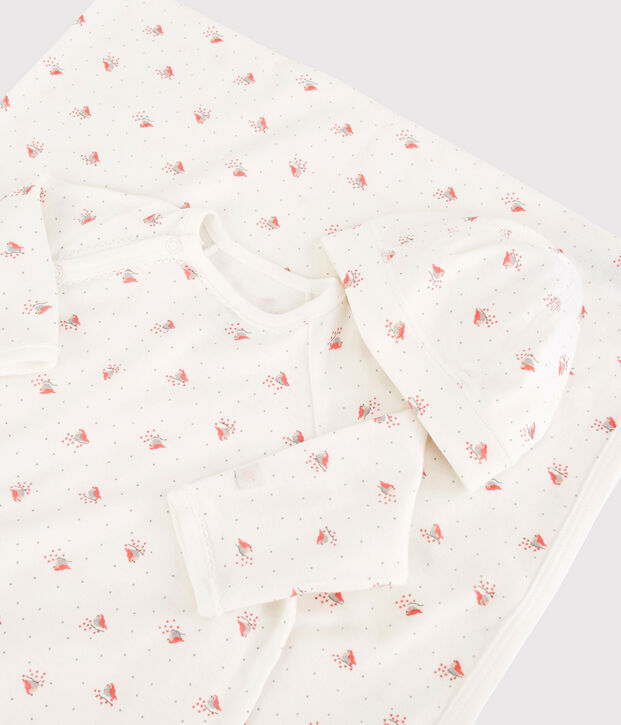 Cofanetto regalo nascita uccellino beb&egrave; in cotone biologico multicolore