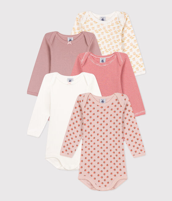Confezione da 5 body bebè in cotone a fiori a maniche lunghe variante 1