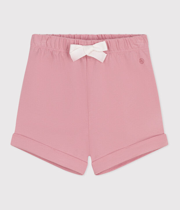 Shorts in cotone tinta unita neonato rosa