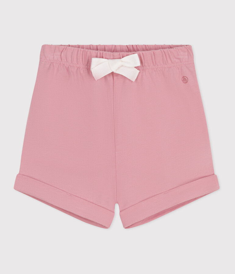 Shorts in cotone tinta unita neonato rosa