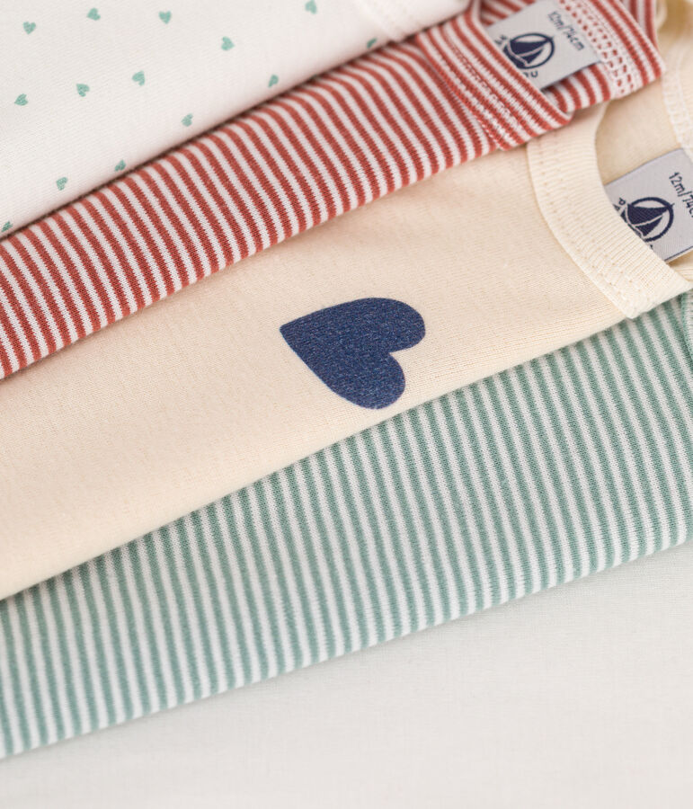 Confezione da 5 body beb&egrave; a maniche lunghe in cotone con tre cuori multicolore