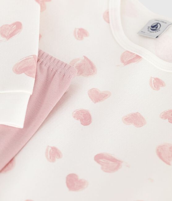 Camicia da notte e leggings bambina in tessuto felpato con stampa a cuori rosa JOLI/bianco MULTICO