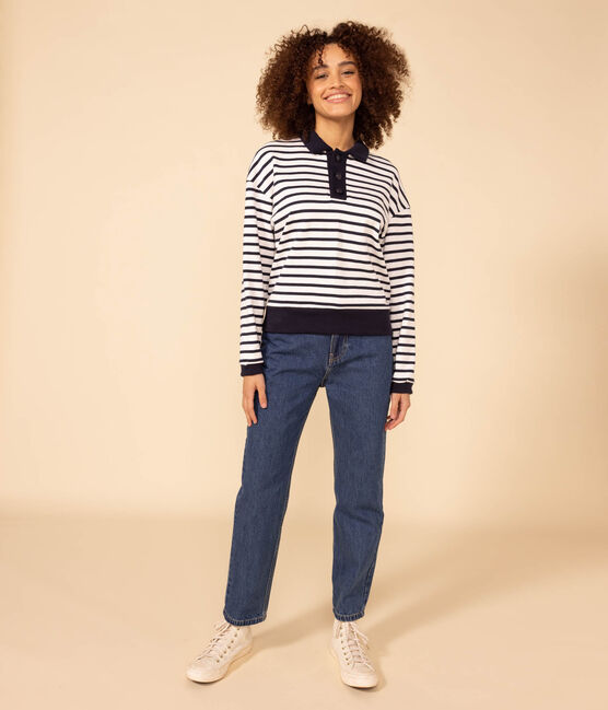 Marinière polo in cotone Donna bianco MARSHMALLOW/blu SMOKING