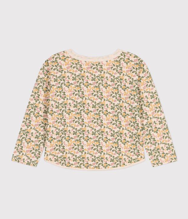 T-shirt bambina a maniche lunghe in tubique stampato ecru/multicolore