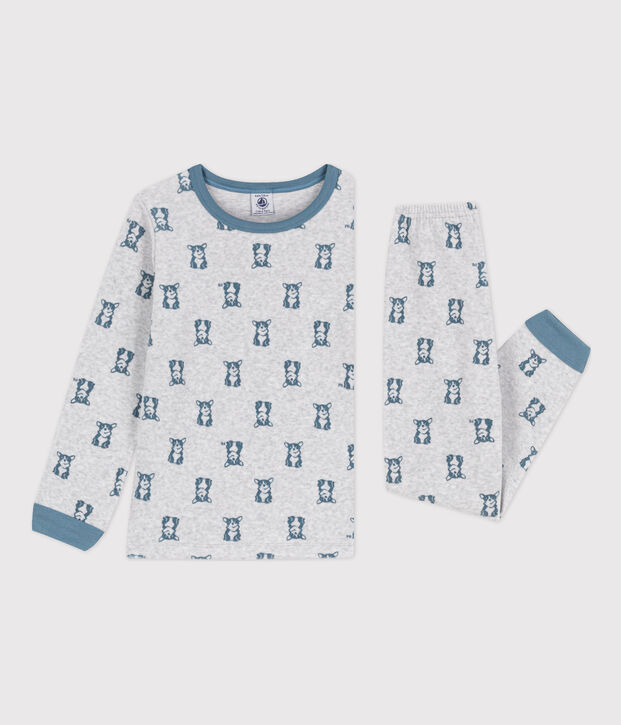 Pigiama in ciniglia per bimbo/bimba grigio/blu