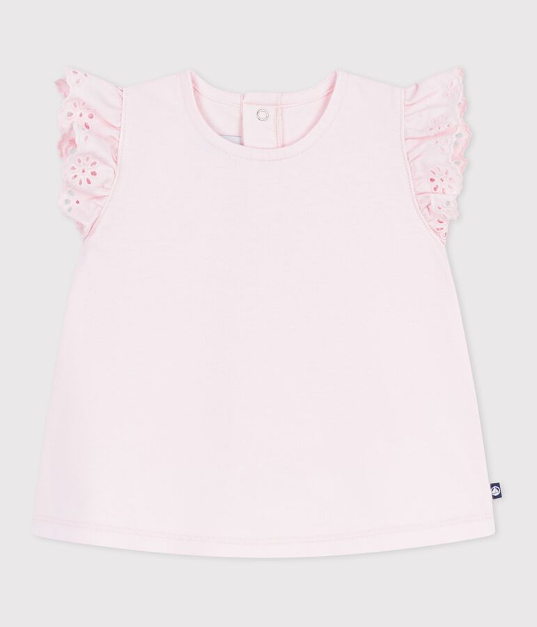 T-shirt a maniche corte in cotone tinta unita neonato rosa
