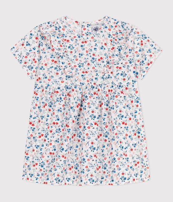 Abito a maniche corte in cotone con stampa a fiori neonata bianco MARSHMALLOW/bianco MULTICO