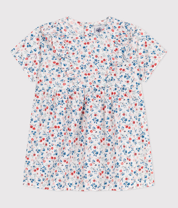 Abito a maniche corte in cotone con stampa a fiori neonata bianco/multicolore