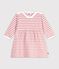 Abito a maniche lunghe in cotone a righe neonata rosa/ecru
