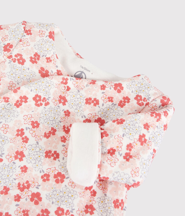 Tutina lunga a fiori beb&egrave; in tubique trapuntato in cotone biologico bianco/multicolore