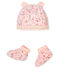 Confezione cuffietta e babbucce bebè in tubique rosa FLEUR/bianco MULTICO