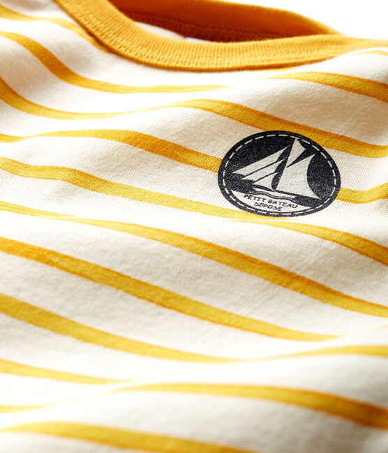 T-shirt a manica lunga bebè maschio a righe bianco MARSHMALLOW/giallo BOUDOR