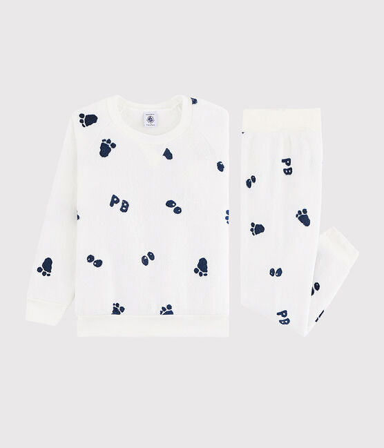 Pigiama bambino in pile bianco MARSHMALLOW/blu MEDIEVAL CN