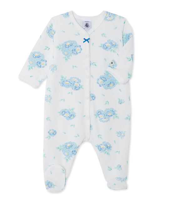 Tutina per bebè bambina in velluto stampata bianco LAIT/blu BLEU/ MULTICO