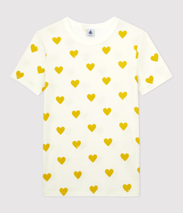 T-shirt girocollo a cuori in cotone Donna bianco/giallo