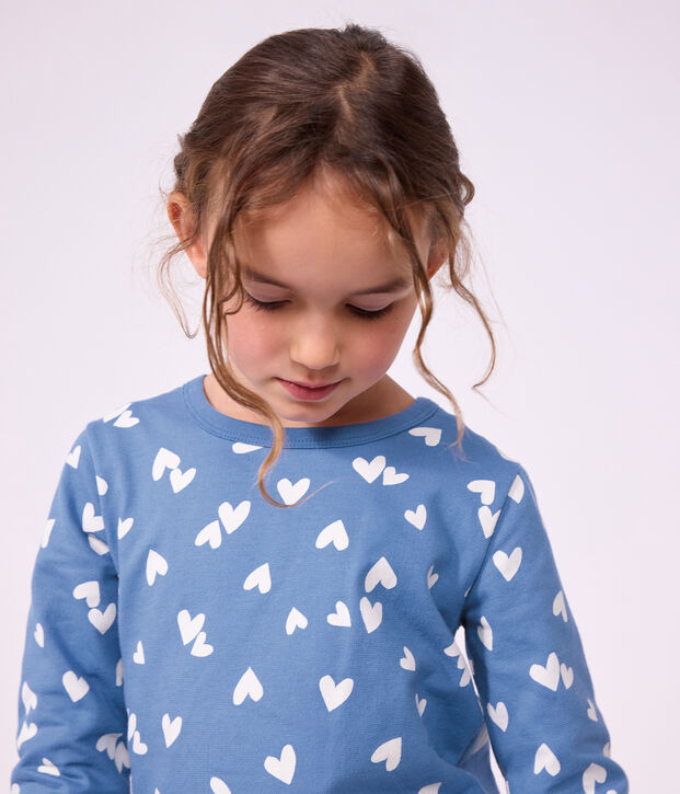 Pigiama in tessuto felpato a cuori bambina blu/bianco