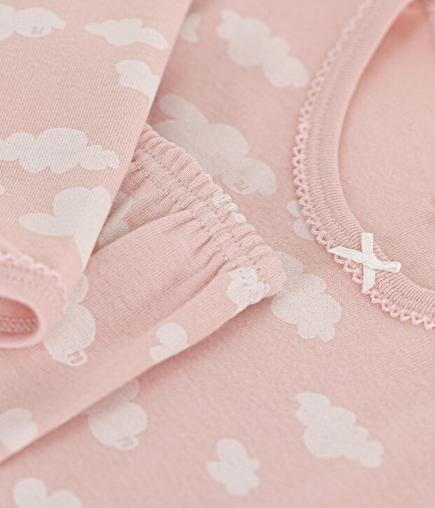Pigiama bambino fantasia nuvole in cotone rosa/bianco