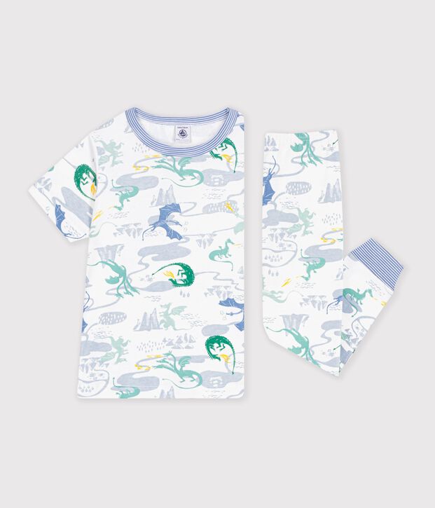 Pigiama a maniche corte e gamba lunga in cotone con stampa bambino bianco/multicolore