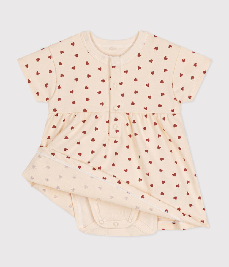 Abito beb&egrave; in tessuto felpato leggero con body ecru/marrone