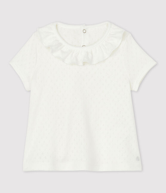 Blusa traforata manica corta in cotone bebè femmina bianco MARSHMALLOW