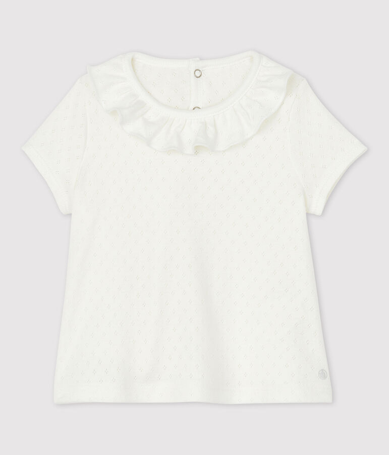 Blusa traforata manica corta in cotone beb&egrave; femmina bianco