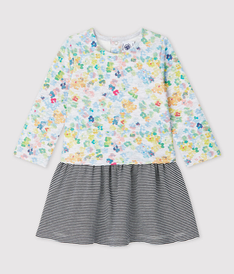 Abito a manica lunga in jersey beb&egrave; femmina grigio/multicolore